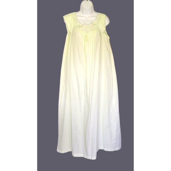 Vintage Yellow Sleeveless Nightgown Embroidered Neckline Maxi M/L - Picture 5 of 8